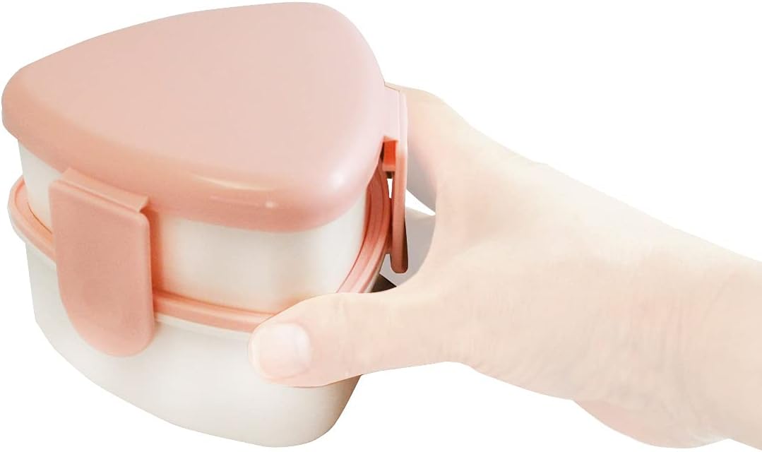 Skater ONWT1-A Triangle Lunch Box for Onigiri, 2-Tier, 16.9 fl oz (500 ml), Fork Included, Pink, Made in Japan