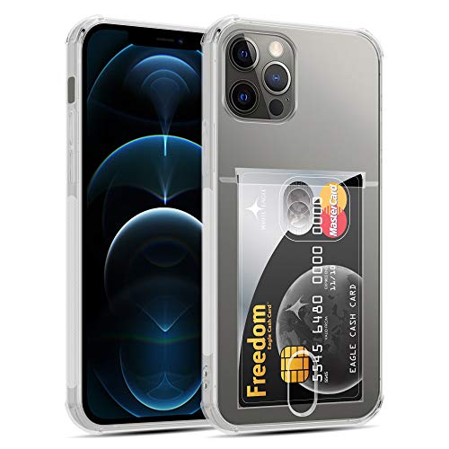 Image of Amazon Brand - Solimo Card Holder Phone Case Soft & Flexible Shockproof Back Cover with Cushioned Edges Transparent for Apple iPhone 12 Pro