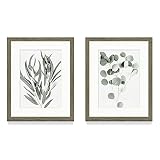 Botanical Leaf Framed Wall Art Set of 2 Minimalist Nature Plant Leaf Pictures Print with Wooden Fram