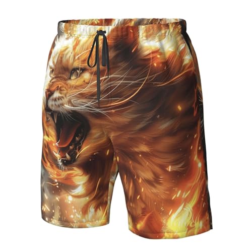 Men's Quick Dry Swim Shorts Orange Cat Angry Fire Fantasy Art Cool Beach Trunks with Pockets4