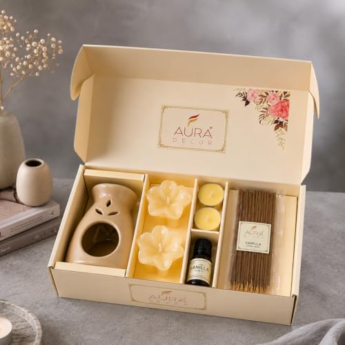 AuraDecor Premium Aroma Gift Set with Ceramic Diffuser Burner, Va...