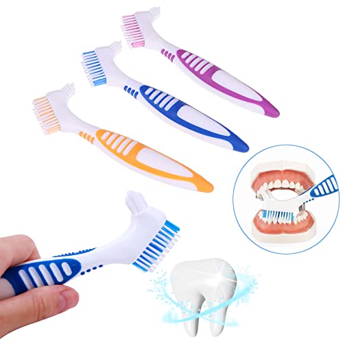 Evago 3 Pcs Denture Cleaning Brush With Multi-Layered Bristles And Ergonomic Rubber Handle Portable Denture Brush Double Sided Brush For False Teeth Cleaning (Blue, Purple, Orange) #TOP3