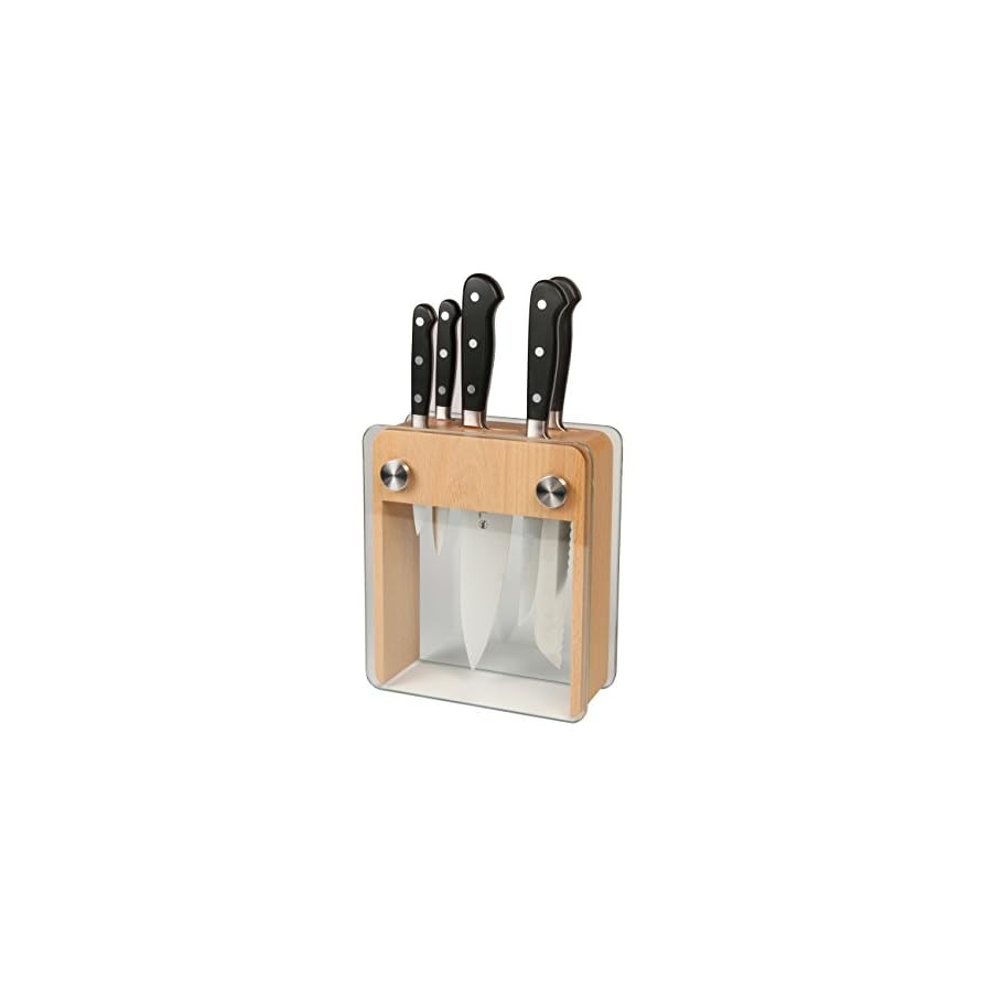 Mercer Culinary - M23505 Renaissance Forged Knife Block Set, 6-Piece, Wood Block with Tempered Glass