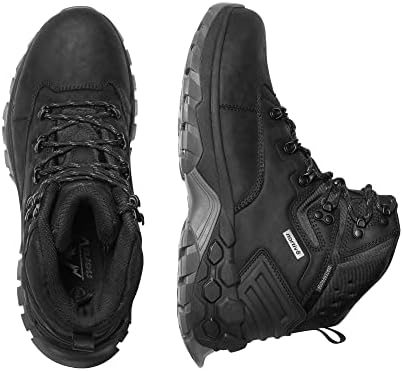 NORTIV 8 Mens Hiking Boots Leather Waterproof Backpacking Trekking Trail Outdoor Mountaineering Polar Bear Series Extra Grip Non-slip Shoes Black,Size 14 SNHB225M | Image 3