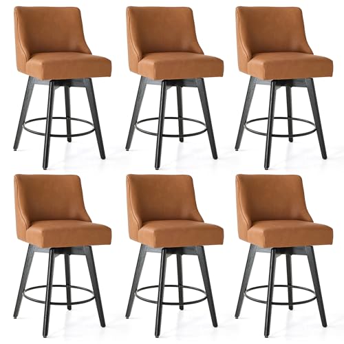 Image of 26 inch Counter Height Swivel Bar Stools, Set of 6, Brown