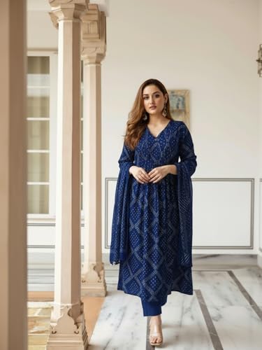 Image of ANNI Designer Women's Rayon Viscose Anarkali Printed Kurta with Pant & Dupatta