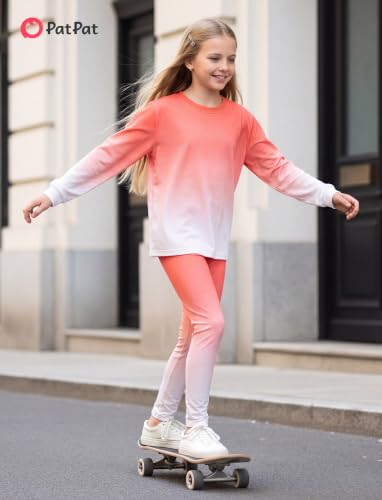 Image of PATPAT Little Girls Clothes Crew Neck Leopard Color Block Sweatshirt and Leggings Girls Outfits Size 4-12Y