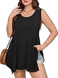 BELAROI Womens Plus size Sleeveless Comfy Tunic Tank Top (3X, Black)