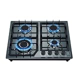 AVERA Parrilla de gas 4 quemadores 59 cm acero inoxidable negro AI4BN