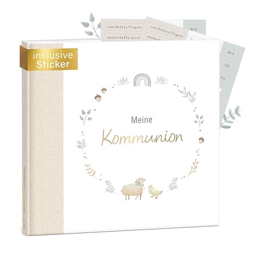 mintkind Gästebuch Kommunion Beige - Erinnerungsbuch zur Kommunion 72 Seiten zum Ausfüllen & Gestalten edler Leineneinband - Kommunionsgeschenk & perfekte Kommunion Deko