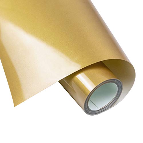 Heat Transfer Vinyl Gold HTV Roll - 12" x 5ft Iron on Vinyl for Silhouette Cameo, T-Shirts, Bags - Easy to Weed & Cut for Heat Clothing Design