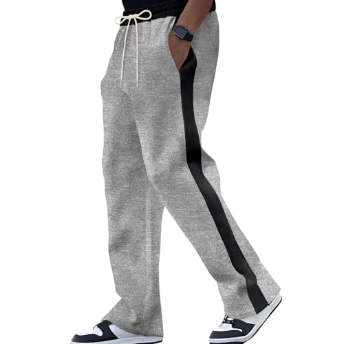 Men's Athletic Pants Elastic Waist Striped Wide Leg Joggers Loose Baggy Sweatpants Casual Trousers with Pockets