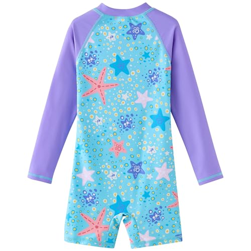 Image of UMELOK Girls Long Sleeve Rash Guard One Piece Swimsuits with UV Protection Sunsuit