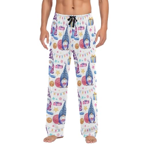 Christmas Snowflakes Gnomes Pajama Pants Watercolor Men's Pajama Bottoms Lounge Sleepwear PJs Casual Sleep Pants XXL