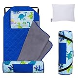 Wildkin All-In-One Modern Nap Mat with Pillow for Toddler Boys and Girls, Perfect Size for Daycare and Preschool, Designed with Elastic Corner Straps to Fit a Standard Cot, Dinosaur Land
