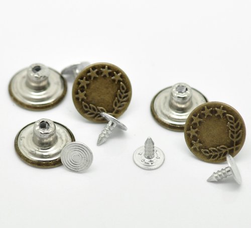Worlds50Set Antique Bronz Alloy Metal Jean Tack Buttons Star Wheatear Carved 17mm x8mm, 8mm x8mm