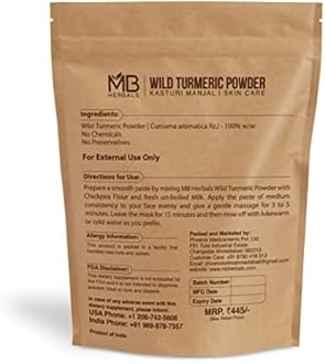 MB Herbals Wild Turmeric Powder 8 oz / 0.5 LB | Organic-Cultivated Kasturi Manjal| Amba Haldi | Kasturi Turmeric | No Preservatives | Chemical Free | For Face Packs & Face Mask