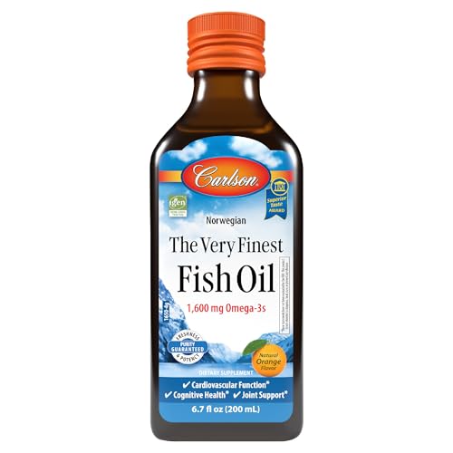 Carlson - The Very Finest Fish Oil 1600 mg Omega-3s Liquid Fish Oil Supplement Norwegian Fish Oil Wild-Caught Sustainably Sourced Fish Oil Liquid Orange 6.7 Fl Oz