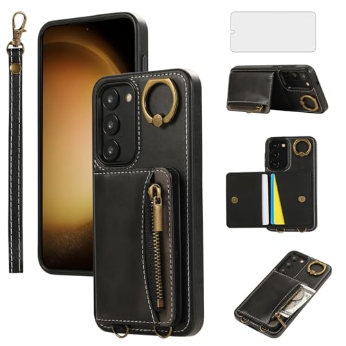 Coque Samsung S23 5G Asuwish zippée multifonction avec anneau et porte-cartes