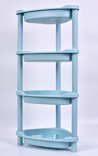 浴室用ラックお風呂ラック 風呂 棚 バスラック コーナーシェルフ収納棚コーナースタンド洗面所コーナーラック シャンプーラック シャワーラック三角コーナーシャンプーラック調味料棚プラスチック製組み立てが容易取り外し可能 (ブルー,4階)