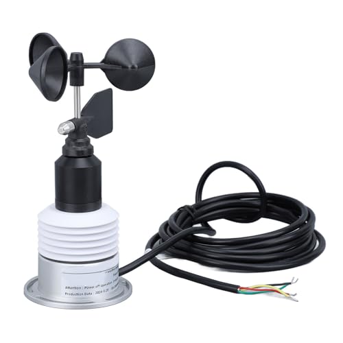 Wind Speed Sensor, Mini Temperature Humidity Wind Speed Direction, DC 9 to 30V 5 in 1 Weather Sensor with Cable for Wind Measurement in Power Plants, Meteorological Stations