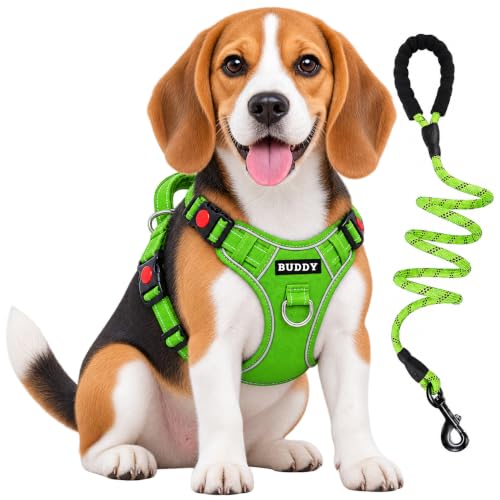 Image of Dog Harness for Medium Dogs | No Pull, Adjustable, Reflective, Harness Leash Combo for 14-23Kg Pets (Green, Medium)