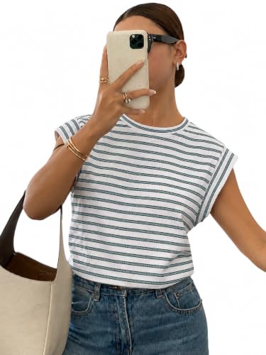 Image of Jawdrobe Women's Striped Western Top Round Neck Cap Sleeve T-Shirt for Women