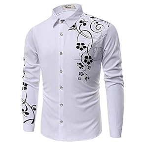Heren casual slim fit klassieke kraag lange mouw button-down zakelijke overhemden, herfstmode Europese en Amerikaanse afdrukken all-match shirt