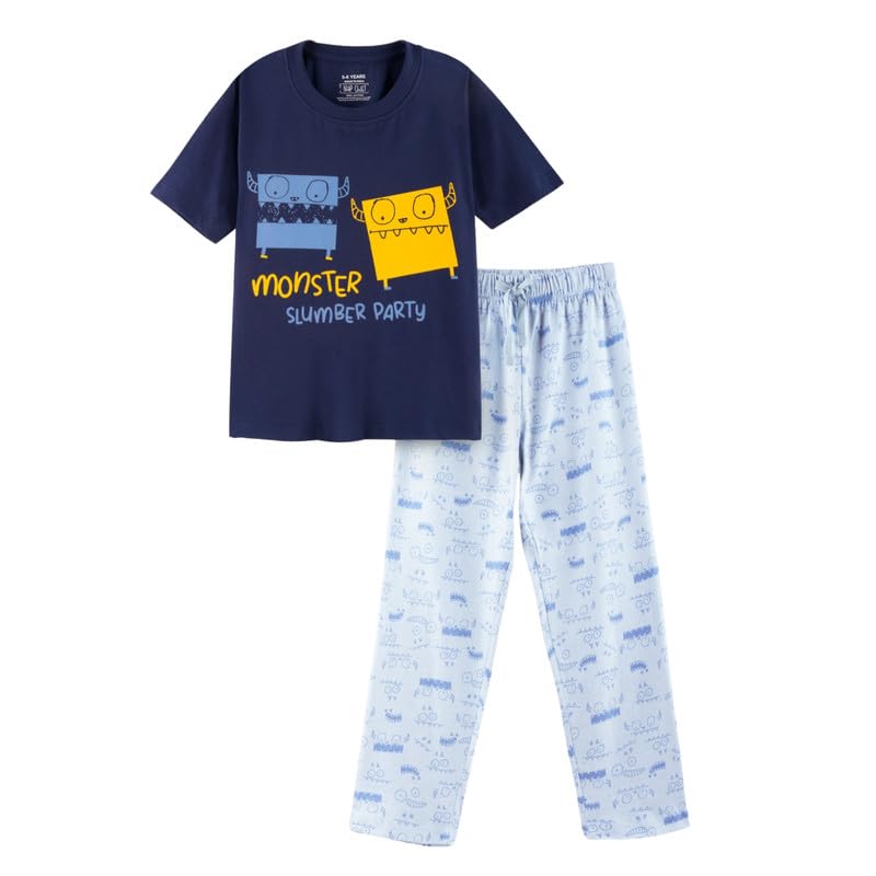 Image of Nap Chief Kids Cotton Night Suit for Boys & Girls, Tshirt & Pyjama Set for Sleepwear