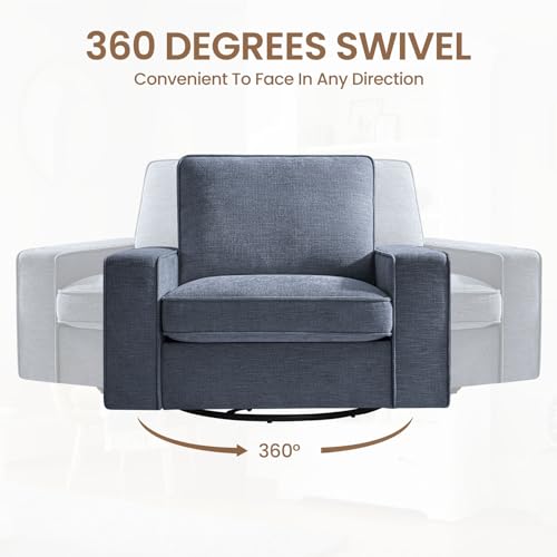 COHOME 360-Degree Swivel Accent Chair, Modern Oversized Club Arm Chair with Side Pockets, Classic Style Single Sofa Chair for Living Room, Bedroom(Blue) - Thumbnail 5