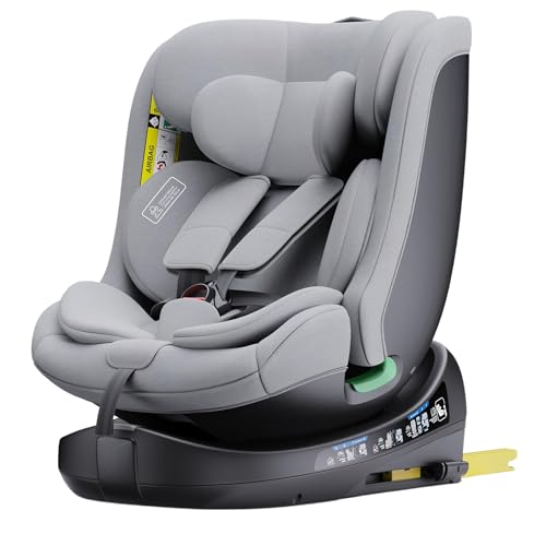 ALYIKOU i-Size Girevole 360, Seggiolino Auto 0-36 Kg, 0-12 anni, ISOFIX con Top Tether, Seggiolino Reclinabile 6 Posizioni, 12 Posizioni Poggiatesta