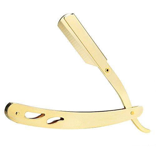Folding Straight Razor Anself Stainless Steel Black Straight Edge Barber Shaving Razor Single Edge without Blade (Golden)