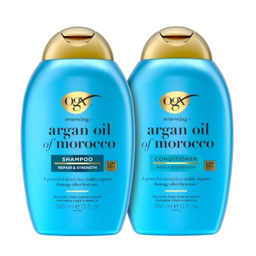 OGX Renewing + Argan Oil of Morocco Shampoo & Conditioner Set, Damage Repairing Shampoo & Conditioner Helps Strengthen & Repair Dry, Damaged Hair, Sulfate-Free Surfactants, 13 fl. Oz, 2 Pack