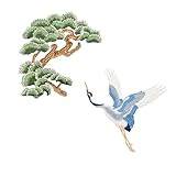 HEYTRCO Vita Large Iron On Patches, Chinese Style Sew On Pine Crane Embroidered Patches for Clothes, Appliques for Jeans, Hats, Backpacks, Vests, Feng Shui Decor for Longevity(Left)