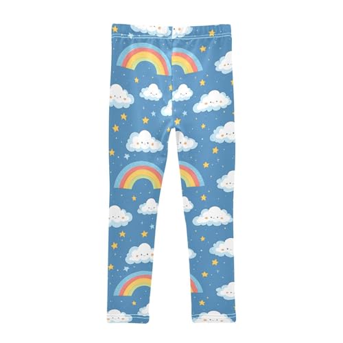Girls Leggings Cute Rainbow Clouds Stars Blue Soft Toddler Leggings for Girls Kids Pants Size 4T-10T2