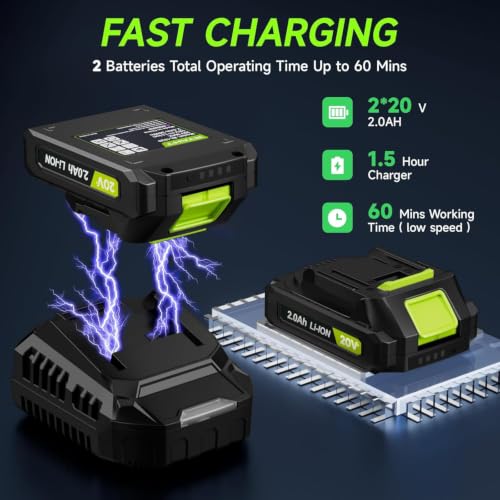 Leaf Blower Cordless, Leaf Blower with Battery and Charger - 2 Speed Modes, 2 Batteries, 20V Powerful Lightweight Electric Blowers for Blowing Leaves, Dust, Lawn Care, Patio Cleaning, Green - image 7