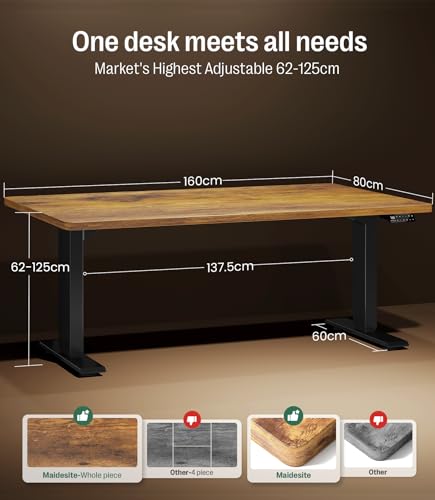 MAIDeSITe Höhenverstellbarer Schreibtisch 160 x 80 cm – Schreibtisch Höhenverstellbar Elektrisch mit 2 starken Motoren – Stabilität & Leise Schreibtisch Höhenverstellbar mit Tischplatte (S2 Pro Plus) ✪ - 2