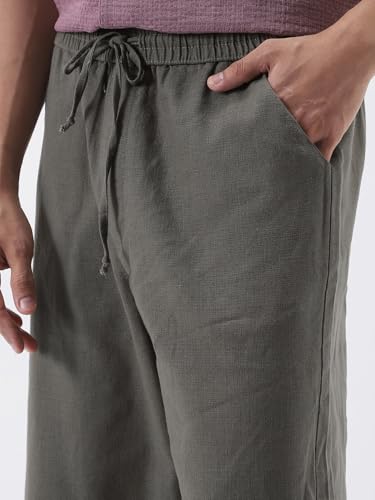 Image of Urbano Fashion Men's Loose Fit Solid Linen Blend Trousers Non-Stretchable