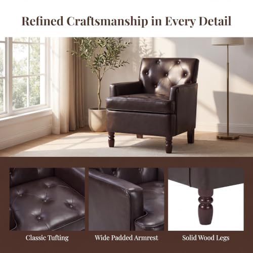 Image of Leather Recliner Chair, Vintage Single Reclining Couch, Brown