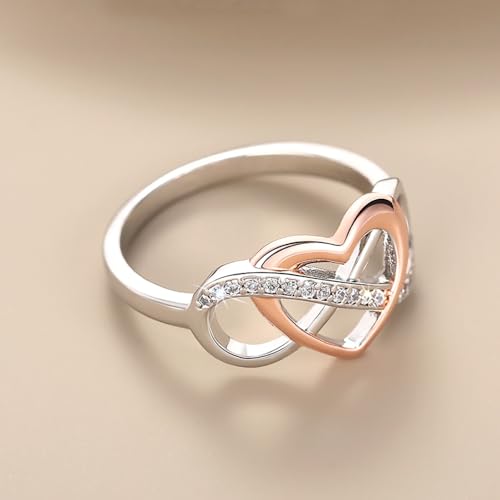 Fashion Two-tone Style Heart Love Ring Female Wedding Band with Bright Cubic Zirconia4