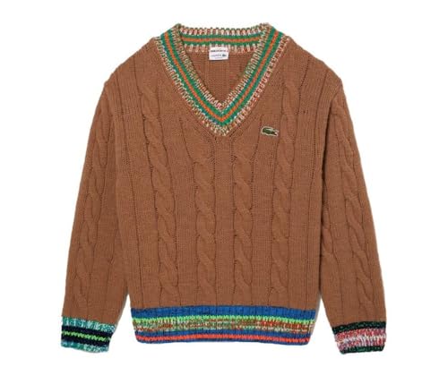 Lacoste Men's Long Sleeve V-Neck Colorblock Cableknit Sweater