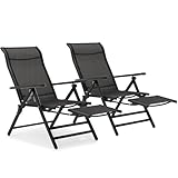 Magshion Outdoor Patio Folding Chairs Set of 2, Oversized Portable Dining Chair with Armrests, Lounge Chairs with Footrests for Camping, Beach, Garden, Lawn, Pool, Backyard, Deck (Black)