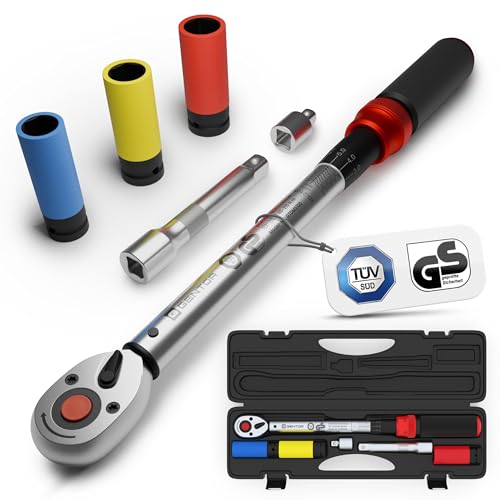 Drehmomentschlüssel 1/2 Zoll 40–210 Nm – TÜV & GS geprüft – Ratsche mit Klick-Signal – Set inkl. Nüssen & Koffer für Auto, Motorrad & Reifenwechsel