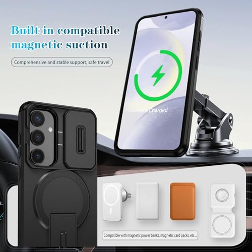 Image of ShieldTech MagStand Series Case for Samsung Galaxy S24 Plus 5G, Mobile Cover with Sliding Camera Shield, Mag-Safe, Kickstand, Shockproof for Samsung Galaxy S24 Plus 5G - Black