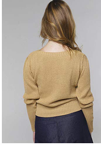 Suéter de Tricot Mangas Bufantes Gola Canoa Sob Caramelo (G)