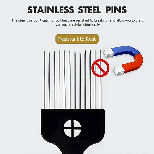 Kootinn 3-Piece Stainless Steel Afro Hair Pick Set, Fist Design for Men & Women, Perfect for Natural Curly Afro Hair, Essential Hairdressing Styling Tool