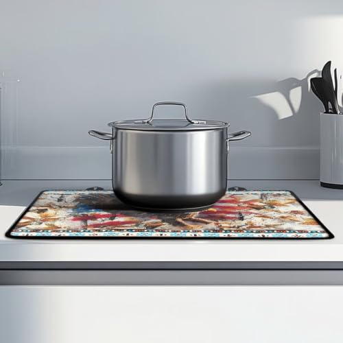 Image of Induction Stove Top Cover Protector Multipurpose Flat Top Stove Cover Mat Universal Stove Top Cover for Electric Anti-Scratching Cooktop Mat, 29 x 21 Inch, American Eagle Tribal Print