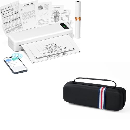 Image of TATTMUSE Bluetooth Portable Thermal Printer White & Printer Carrying Case Black