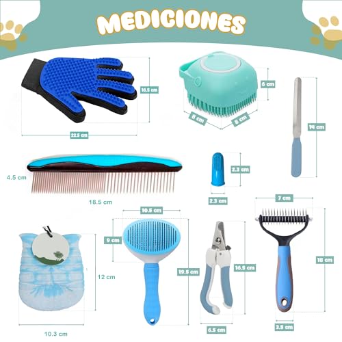 Miniatura 3 de Pukpu Kit De Aseo Para Mascotas De 9 Piezas - Incluye Cortauñas Y Lima, Cepillo Y Guante Quitapelos, Cepillo De Baño Y Dientes, Limpia Patas, Cepillo Deslanador Y Peine - Kit Cepillado Perro Y Gato