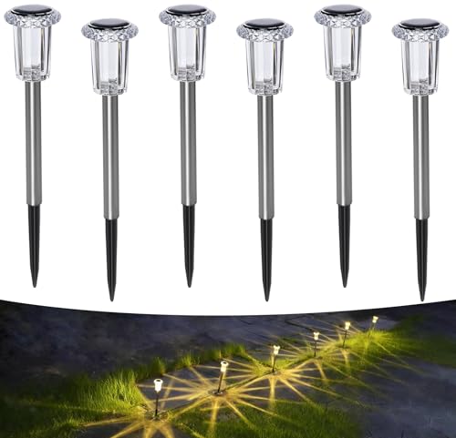 Aourow Lampade Solari da Giardino per Esterni, 6 Pezzi Lampade da Giardino a Luce Calda Solari, Lampade Solari LED Impermeabili per Giardino, Balcone, Terrazza, Prato, Vie, Cortile